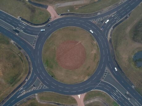 An aerial shot of Sprowston roundabout on the Broadland Northway (NDR).